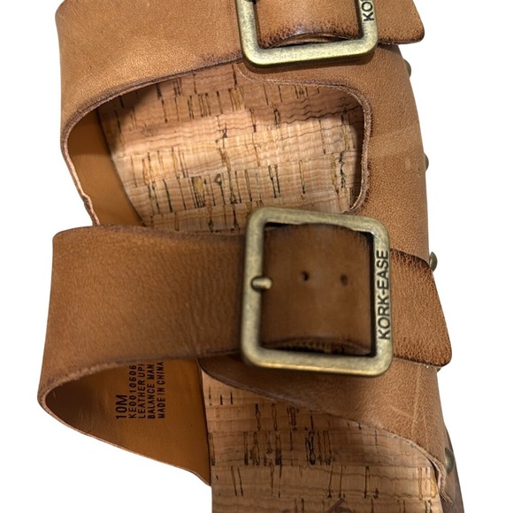 Kork Ease Womens Tan Leather Double Buckle Cork Wedge Slide Sandals Size‎ 10M - Picture 7 of 8